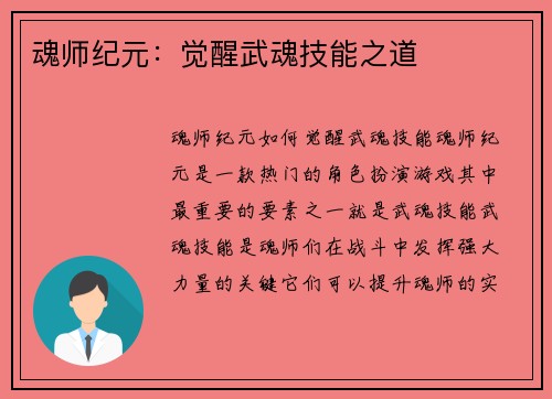 魂师纪元：觉醒武魂技能之道