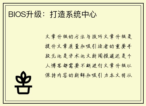 BIOS升级：打造系统中心