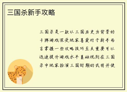 三国杀新手攻略
